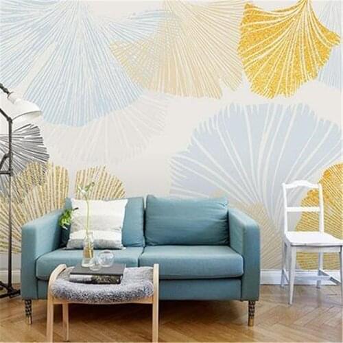 Milofi ginkgo leaf retro wallpaper yellow warm color wallpaper background wall TV wall Nordic American oil painting custom mural