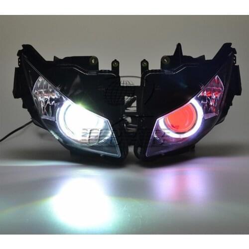 Motorcycle Front Head Lamp Projector Headlight Assembly HID White Angel Eyes Red Demon Eyes for Honda CBR 1000RR 2012-2016