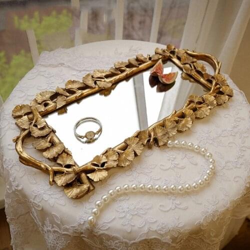 Desktop Tray Cake Stand Decoration Vintage Light Luxury Europe Golden Entrance Restaurant Decoration tray Jewelry Display Plate
