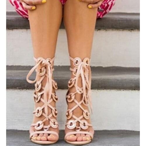 Drop Shipping Woman White Pink Black Suede Cuts Out Gladiator Cross Lace Up Sandals Female 10 cm Stiletto Heels Wedding Shoes