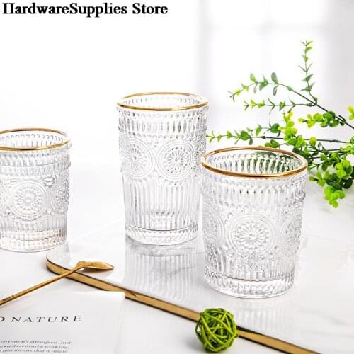Retro embossed Phnom Penh Sunflower heat-resistant glass water cup Vintage Sunflower Cold Drink Glass Cup Tea Mug