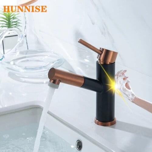 Touch Bathroom Tap Black Rose Gold Pull Out Bathroom Basin Faucets Sensitive Sensor Basin Sink Faucet Hot Cold Touch Basin Taps