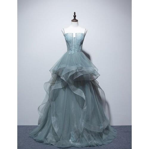 Gorgeous Ball Gown Evening Dresses Spaghetti Backless Layers Tulle Prom Gowns