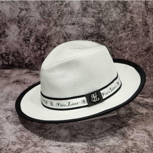 Golf hat natural straw hat summer spring wide-brimmed sun hat anti-ultraviolet ribbon fedora hat sports golf ladies hat