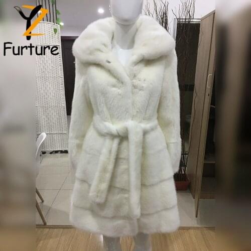 Women Winter Real Mink Fur Lapel Coat Long Natural Fur Skirt Overcoats Jacket Sashes Slim Warm Soft Luxury Mink Fur Clothes New