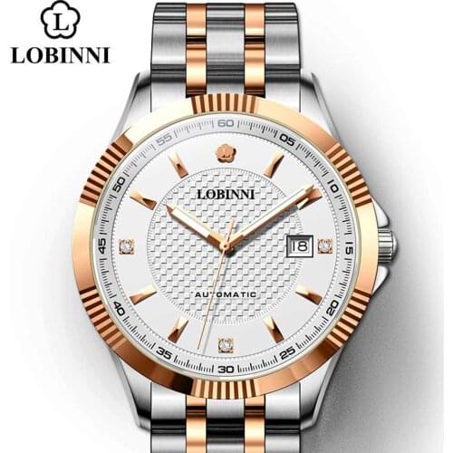 Switzerland Lobinni Automatic Men Watch Gold Auto Date Waterproof Mens Mechanical Watches Business Male Hand wristwatch 9001