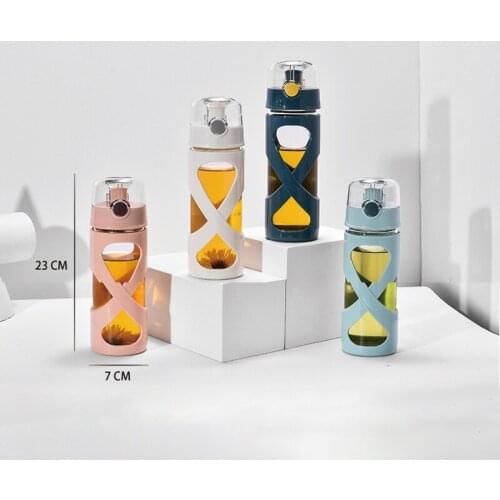 17-Ounce Glass Water Bottle with Easy Flip Top Lid and Sleeve BPA-Free Reusable Borosilicate Wide Mouth Sports Travel Drinking