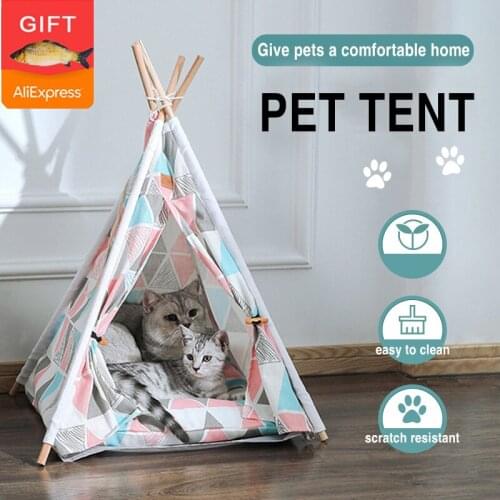 Pet Tent House Cat Bed Portable Teepee With Thick Cushion And 6 Colors Available For Dog Puppy Excursion Outdoor Indoor