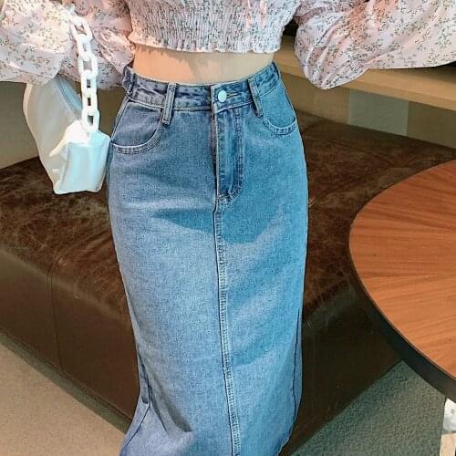 Split Midi Korean Style Fashion WomenS Clothing Vintage 2021 Casual Denim High Waist Skirts Female Jeans Harajuku