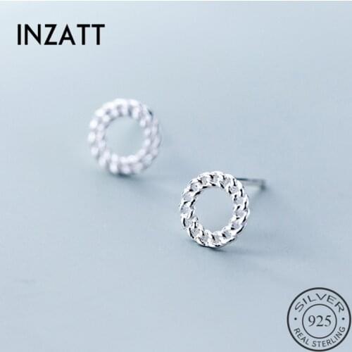INZATT Real 925 Sterling Silver Minimalist Geometric Chain Round Hollow Stud Earrings For Women Party Fashion Jewelry Chic Gift