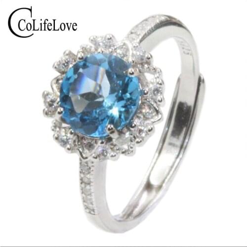 CoLife Jewelry 100% Natural Topaz Ring for Office Woman 7mm VVS Grade Topaz Silver Ring 925 Silver Topaz Jewelry