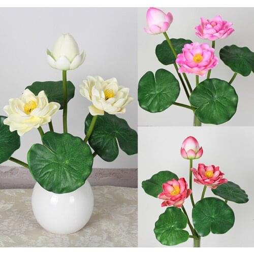1 Bouquet Artificial Lotus Water Lily Silk White Flowers Pond Tank Plants Ornament Home Garden Vase arrangment Table Decoration