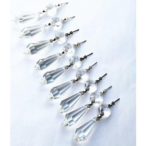 100PCS 37mm faceted Crystal chandelier trimming Prism with Octagon bead garland Pendant for Wedding party cake topper decortaion