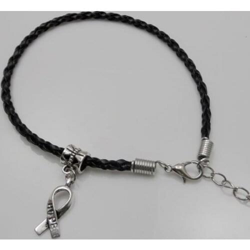 Fashion Wholesale Free Ship Lot 100pcs Black Hope Twist Leather Cord Rope Bracelets Bangle