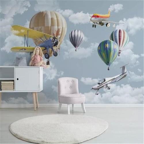 3d Wall Covering Wallpaper Nordic Minimalist Hand-painted Cartoon Airplane Balloon Childrens Room Decoration Mural Wallpapers