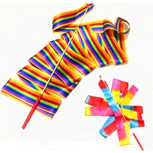 4M Colorful Gym Ribbons Dance Ribbon Rhythmic Art Gymnastic Ballet Streamer Twirling Rod Stick For Gym Training Professional
