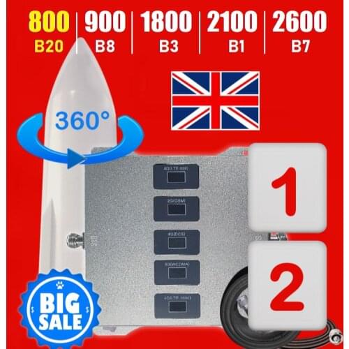 5 Band Cellular Amplifier LTE B20 800 900 1800 2100 2600 B7 GSM 2G 3G 4G 5G Signal Booster Omni Rocket Antenna Mobile Repeater