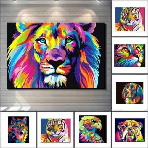 Watercolor Lion Tiger Cat Poster Wall Art Canvas Abstract Animals Pop Graffiti Art Paintings Pictures for Living Room Cuadros