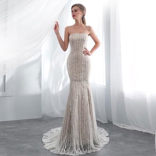 Alagirls New Sexy Mermaid Wedding Dresses 2020 Elegant Lace Wedding Gowns Champagne Strapless Robe de mariée Vestido de novia