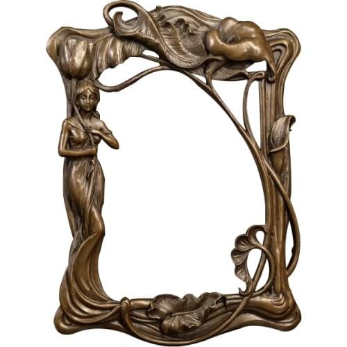ArtsHom HK-001 Bronze Wall Sculpture Decorative Mirror With Lady Wall Statue For Bathroom Accessories Wall Decoration