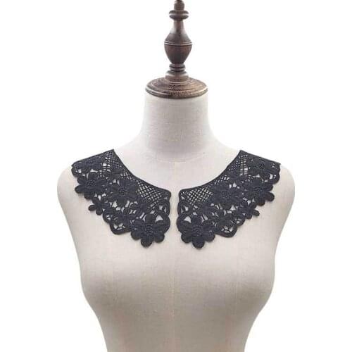 Hollow Out Applique Neckband Fake Collar Solid Black White Neckline Embroidery Water Soluble Lace Collars Diy Applique Accessory