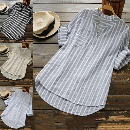 Casual Cool Womens Loose Baggy Tops Tunic Shirts Plus Size Blouse Striped Summer Striped V-Neck Blouses