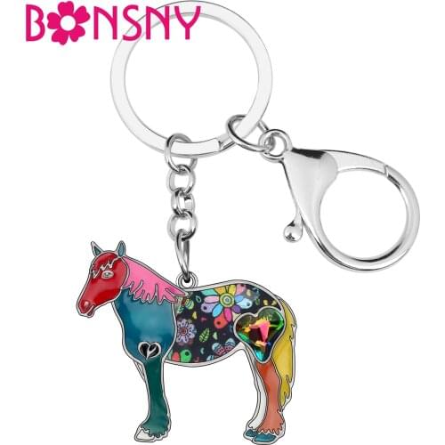 Bonsny Enamel Standing Ponies Horse Key Chains Anime Animal Key Rings Jewelry For Women Girls Kids Party Fashion Gifts Accessory