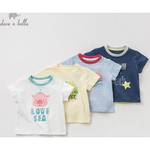 DBJ10358 dave bella baby boy summer infant baby fashion t-shirt toddler top children high quality tees printed clothes