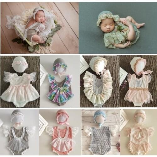 Newborn Photography Clothing Lace Jumpsuits+Hat Baby Girl Photo Props Accessories Studio Infant Shooting Outfits Princess Dress