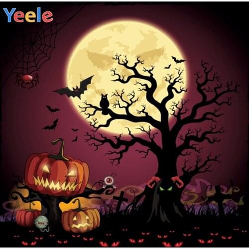 Halloween Backdrop Tree Branches Pumpkin Lantern Bat Spider Web Cartoon Vinyl Photography Background For Photo Studio Photophone