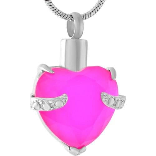 IJD8072 Fashion Womens Stainless Steel Heart Shape Birthstone Cremation Urn Necklace Memorial Ashes Keepsake Jewelry Pendant