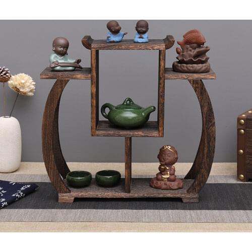 Chinese Wood Tea Pot Tray Burn Paulownia Hand Polished Antique-and-curio Shelves Teapot Set Teapot Trivets