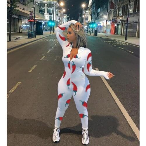 Fashion Printed Jumpsuits V-neck Full Sleeve Rompers Skinny Club Sexy Sports Fitness Overall Party Christmas Sleepwear Homewear