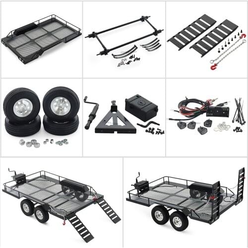Metal Dual Axle Scale Trailer Kit for 1/10 RC Crawler Truck Axial SCX10 Traxxas TRX4 TRX6 Redcat GEN8 RGT 86100 SMT Tamiya CC01