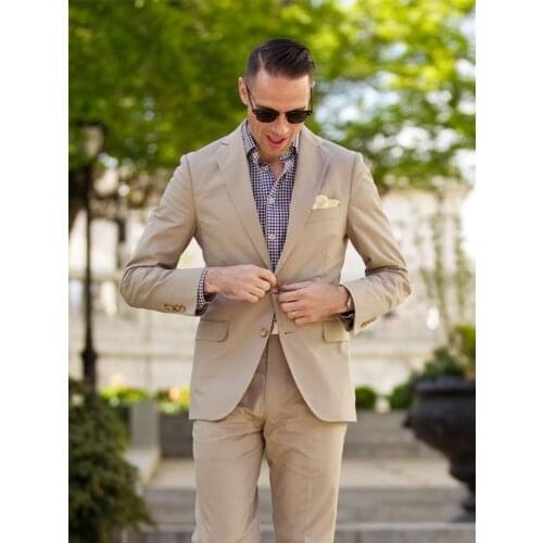ANNIEBRITNEY Fashion Beige Men Formal Slim Fit Suit High Quality Business Suit With Pants Groom Wedding Tuxedo Custom Wool Suit