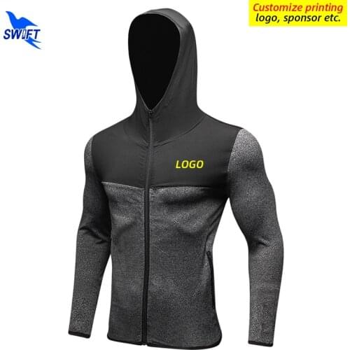 Customize LOGO Mens Running Jacket Windproof Outdoor Sport Sweatshirts Cycling Gym Fitness Hoodies Quick Dry Sportswear Tops