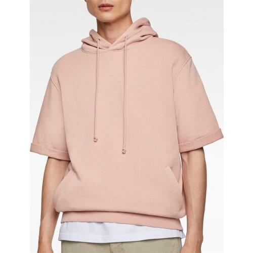 Custom blank plain pink oversize short sleeve hoodie for men
