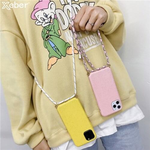 Voor Iphone 11 Pro Max X Xs Max Xr SiliconenSoft Phone Case Lanyards Crossbody Ketting Koord Met Touw Voor iphone 7 8 6 S 6 Plus