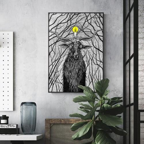 Nordic style Cuadros Antelope Black and White Animal canvas Printing Wall Art Pictures painting Home Wall Decoration Abstract HD
