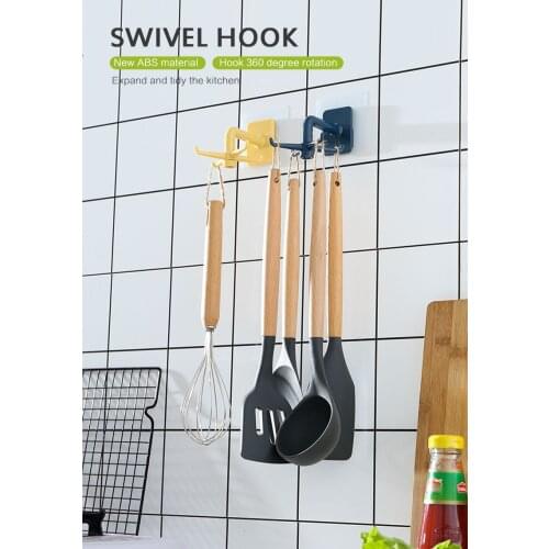 4Claw Kitchen Wall-mounted Racks Tableware Pot Lid Spatula Rack Hook Punch-free 360°Rotating Hanging Rack Bathroom Kitchen Rack