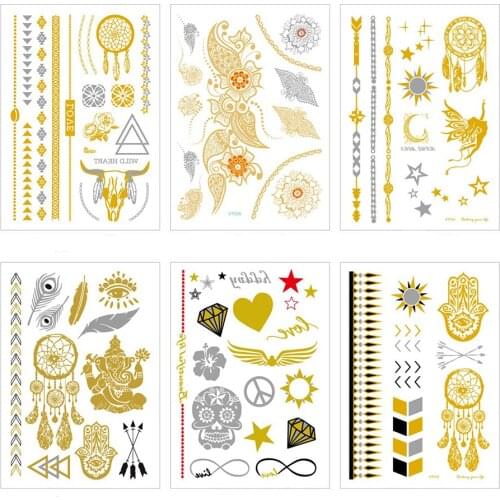 New 21x15cm Hot golden flash tattoos Fashion Gold and Black multiple temporary tattoos