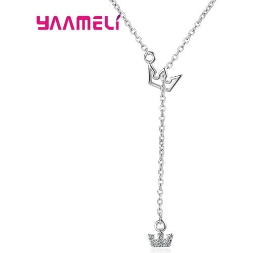 Trendy Princess Crown Pendant Necklaces for Women Girls 925 Sterling Silver Crystal Fashion Jewelry Wedding Engagement Gift