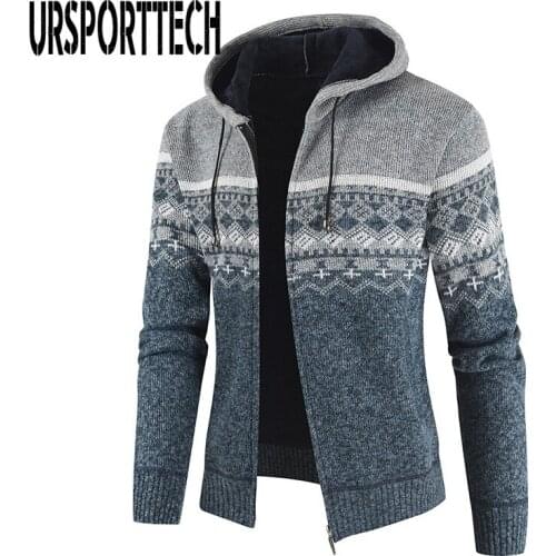 Autumn Winter Cardigan Sweater Men Turn-down Collar Solid Color Casual Hooded Sweater Coat Male Thick Brand Knitted Cardigans