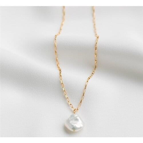 Real 14K Gold Filled Box Chain Necklace Natural Baroque Pearl Choker Handmade Pendants Collier Femme Kolye Jewelry for Women