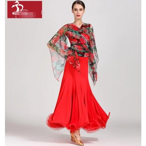 Ballroom dance dress for ballroom dancing waltz tango Spanish flamenco dress standard ballroom dress floral print GB027+S9018