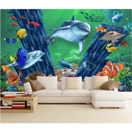 Custom wallpapers for walls 3 d murals wallpaper 3d shark dolphins underwater world childrens room kids room mural wall papers