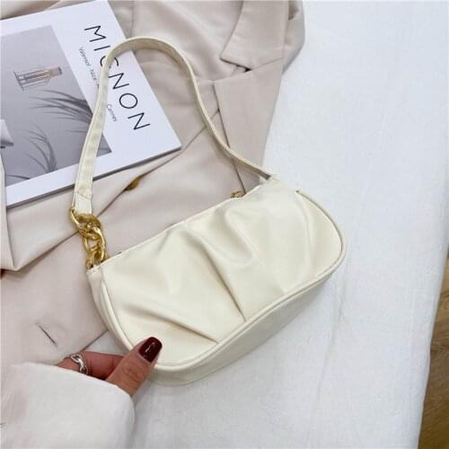 Popular Fold Underarm Bags Summer New PU Leather Solid Color Womens Shoulder Bag Fashion Textured Buckle Handbag for Women 2021