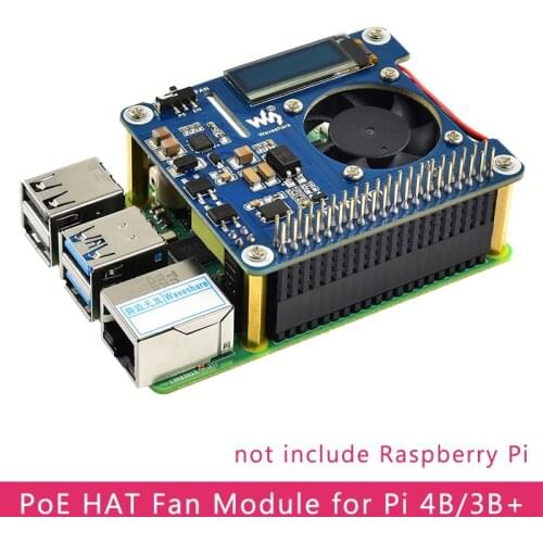 Raspberry Pi 4 Power over Ethernet HAT (B) 802.3af PoE Network with Cooling Fan Temperature OLED for Raspberry Pi 3B+/4B
