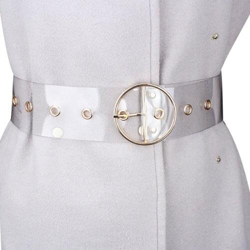 Fashion Metal Buckle Pin Belt For Women Wide PVC Clear Cummerbunds Strap Dress Corset Transparent Waist band Clothes Accessories