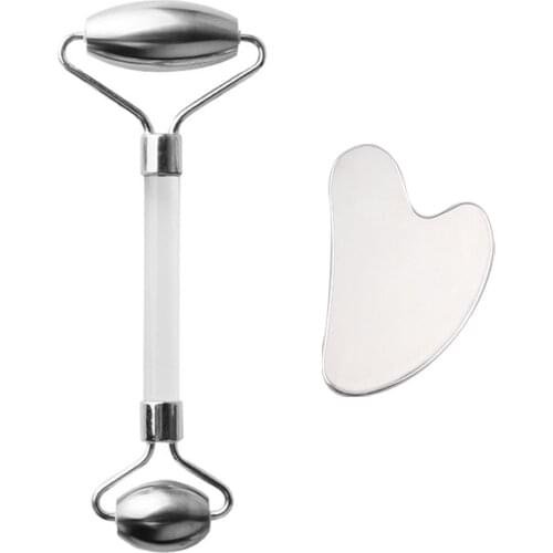 Face Massage Roller Gouache With Guasha Board Scraper Body Slimming Stainless Steel Double Heads Wrinkle Removal Skin Care Tool